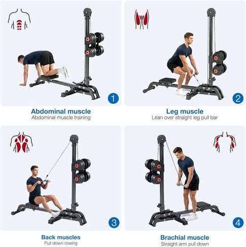 آلة تجديف متعددة الوظائف قابلة للطي، معدات رياضية منزلية محملة بالدمبل، قوة مقاومة قابلة للتعديل ومدرب القلب، تمرين كامل الجسم مع نظام سحب للأسفل (لا يتضمن الدمبل) in Kuwait