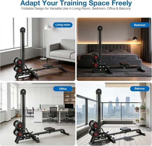 آلة تجديف متعددة الوظائف قابلة للطي، معدات رياضية منزلية محملة بالدمبل، قوة مقاومة قابلة للتعديل ومدرب القلب، تمرين كامل الجسم مع نظام سحب للأسفل (لا يتضمن الدمبل) in Kuwait