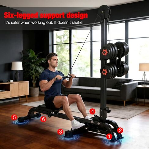 آلة تجديف متعددة الوظائف قابلة للطي، معدات رياضية منزلية محملة بالدمبل، قوة مقاومة قابلة للتعديل ومدرب القلب، تمرين كامل الجسم مع نظام سحب للأسفل (لا يتضمن الدمبل) in Kuwait