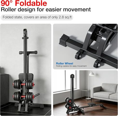 آلة تجديف متعددة الوظائف قابلة للطي، معدات رياضية منزلية محملة بالدمبل، قوة مقاومة قابلة للتعديل ومدرب القلب، تمرين كامل الجسم مع نظام سحب للأسفل (لا يتضمن الدمبل) in Kuwait