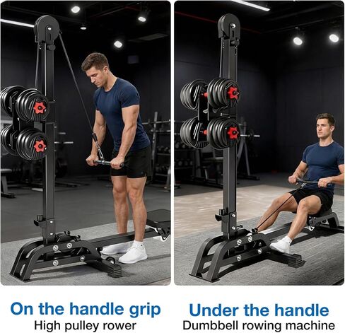 آلة تجديف متعددة الوظائف قابلة للطي، معدات رياضية منزلية محملة بالدمبل، قوة مقاومة قابلة للتعديل ومدرب القلب، تمرين كامل الجسم مع نظام سحب للأسفل (لا يتضمن الدمبل) in Kuwait