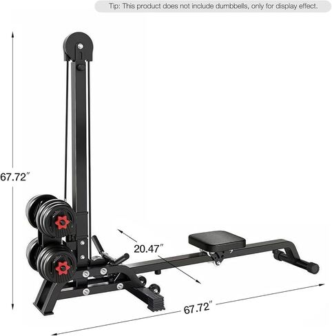 آلة تجديف متعددة الوظائف قابلة للطي، معدات رياضية منزلية محملة بالدمبل، قوة مقاومة قابلة للتعديل ومدرب القلب، تمرين كامل الجسم مع نظام سحب للأسفل (لا يتضمن الدمبل) in Kuwait