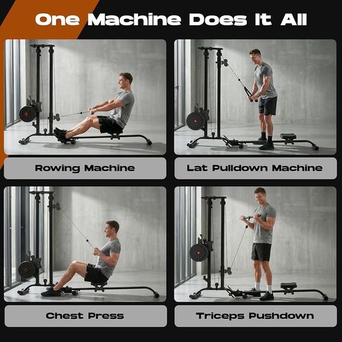 TOUSAINS Cable Machine Home Gym CR63, 330 Lbs Plates Loaded Cable Crossover Machine, 2 in 1 Functional Trainer with Rowing Machine, Space Saving Design for Home Gym in Saudi Arabia