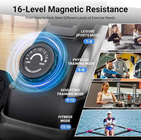 Dripex Rowing Machines for Home, Upgraded Rowing Machine Magnetic Rower, Max 360 LBS, 16 Levels of Workout Resistance, Dual Slide Rail, App Compatible, LCD Monitor, Row Machine for Gym Exercise in Kuwait