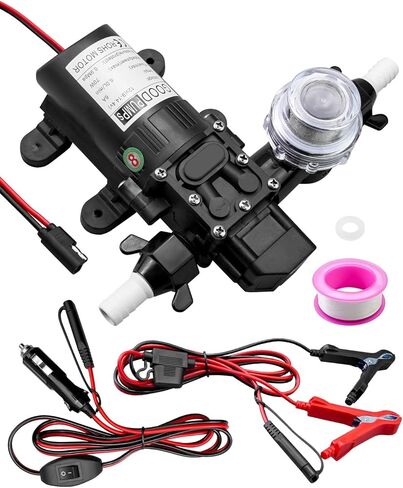 مجموعة مضخة مياه DC12V، مضخة ضغط مياه للتخييم 1.6 جالون في الدقيقة مع مفتاح ضغط، مضخة غشاء ذاتية التحضير 65 رطل لكل بوصة مربعة لنظام المياه الساخنة لقارب التخييم البحري RV المطبخ والحمام الغاز in Kuwait