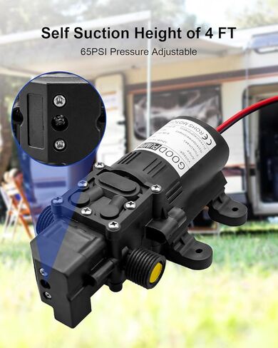 مجموعة مضخة مياه DC12V، مضخة ضغط مياه للتخييم 1.6 جالون في الدقيقة مع مفتاح ضغط، مضخة غشاء ذاتية التحضير 65 رطل لكل بوصة مربعة لنظام المياه الساخنة لقارب التخييم البحري RV المطبخ والحمام الغاز in Kuwait