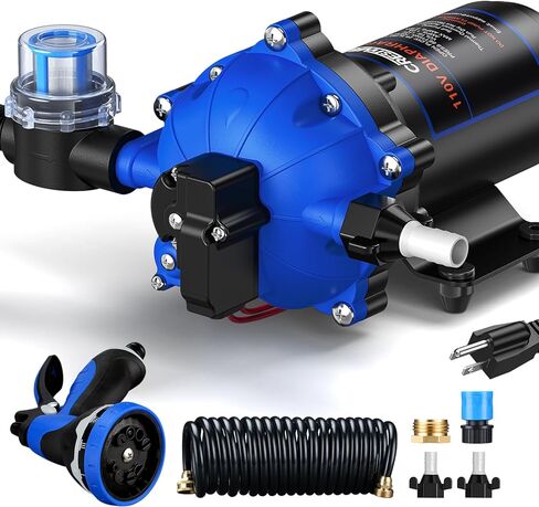 CrestWave 110V AC Washdown Pump Kit, 7GPM 70PSI Wash Down Pump for boat with Spray Nozzle, 5-Chamber Self-Priming Diaphragm Water Pressure Pump with Pressure Switch for Boat, RV, Marine, Yacht in Kuwait