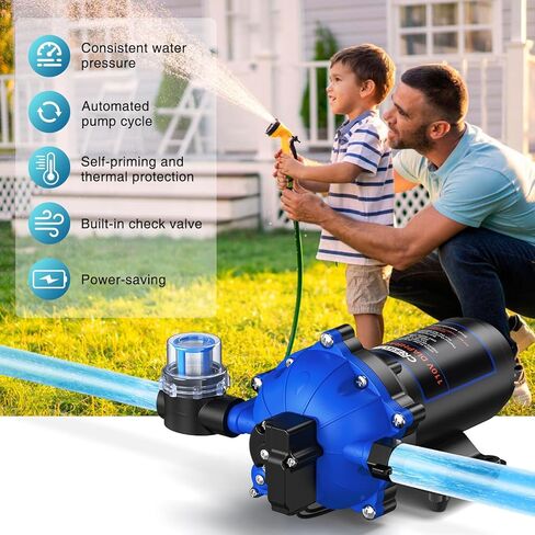 CrestWave 110V AC Washdown Pump Kit, 7GPM 70PSI Wash Down Pump for boat with Spray Nozzle, 5-Chamber Self-Priming Diaphragm Water Pressure Pump with Pressure Switch for Boat, RV, Marine, Yacht in Kuwait