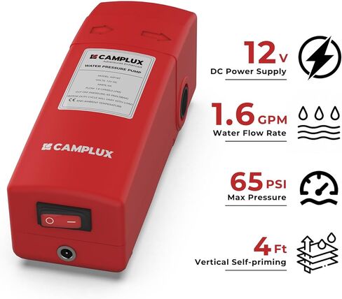 CAMPLUX 12V Water Pump Kit with Safety Switch, Water Hoses, Alligator Clip Cable and Cigarette Lighter Cable in Kuwait