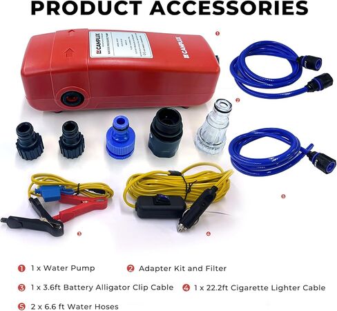 CAMPLUX 12V Water Pump Kit with Safety Switch, Water Hoses, Alligator Clip Cable and Cigarette Lighter Cable in Kuwait