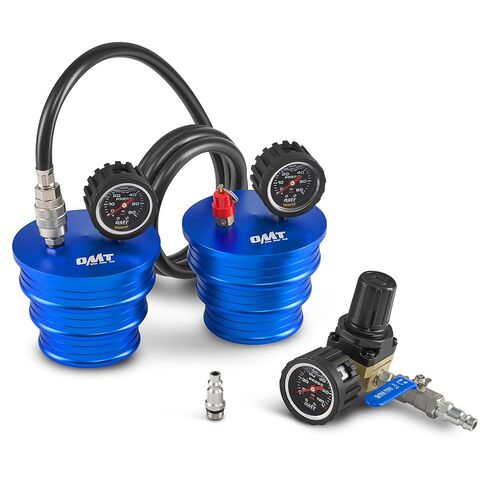 Orion Motor Tech Charge Air Cooler CAC Boost Leak Tester with 4" 3.5" 3" Billet End Caps, Aluminum CAC Pressure Tester with 150 psi Regulator Extension Line US & EU Air Fittings for Class 7 & 8 Trucks in Saudi Arabia