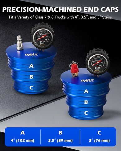 Orion Motor Tech Charge Air Cooler CAC Boost Leak Tester with 4" 3.5" 3" Billet End Caps, Aluminum CAC Pressure Tester with 150 psi Regulator Extension Line US & EU Air Fittings for Class 7 & 8 Trucks in Saudi Arabia