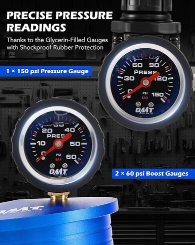 Orion Motor Tech Charge Air Cooler CAC Boost Leak Tester with 4" 3.5" 3" Billet End Caps, Aluminum CAC Pressure Tester with 150 psi Regulator Extension Line US & EU Air Fittings for Class 7 & 8 Trucks in Saudi Arabia
