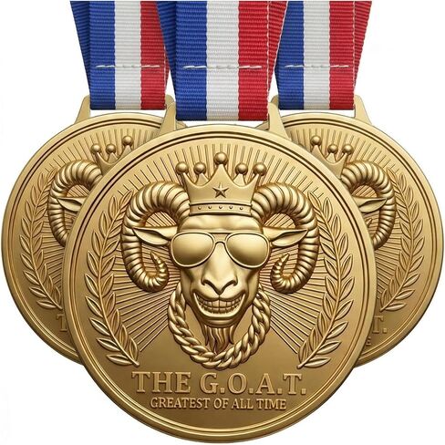 Freetoes Gold Goat Medal - 3 Inch Champion Pendant with Award Ribbon,Greatest of All Time Awards Chain for Football, Basketball,MVP,Tournaments & Champions League Winners Trophy Gifts in Kuwait