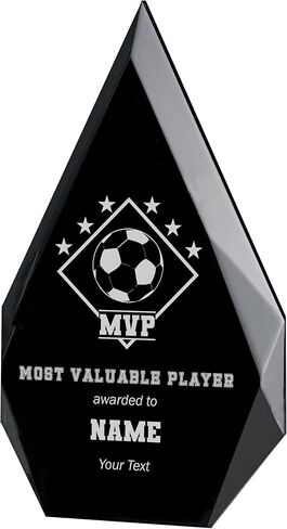 جائزة MVP الرياضية المخصصة للاعب كرة القدم مع نص مخصص منقوش عليه سلسلة لهب من الأكريليك الصلب باللون الأسود in Kuwait