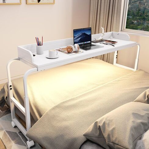 Overbed Table with Wheels, Mobile Bed Table with Adjustable Height Length, Desk for Bed Queen Size with Charging Station and LED Light, Rolling Table for Eating, Laptops, Hospitals in Saudi Arabia