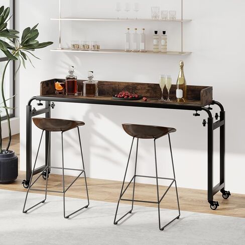 Tangkula Overbed Table with Wheels, Queen Size Mobile Bed Desk with Adjustable Height & Length, Rolling Computer Desk with Metal Frame, Laptop Cart for Bedroom, Living Room, Hospital (Rustic Brown) in Saudi Arabia