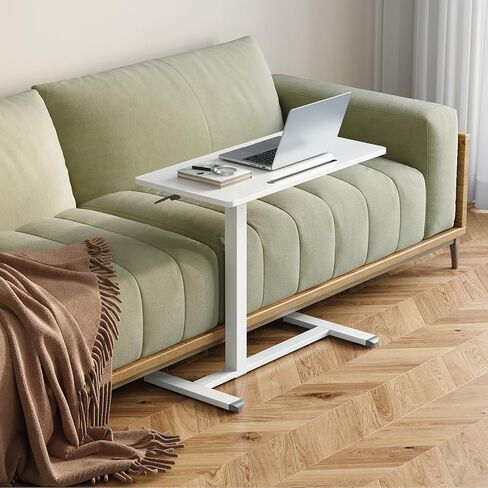 طاولة بجانب السرير طبية قابلة للتعديل، مكتب قائم متنقل هوائي مقاس 32 بوصة مع عجلات مخفية، عربة كمبيوتر محمول دوارة للمنزل والمستشفى، باللون الأبيض in Kuwait