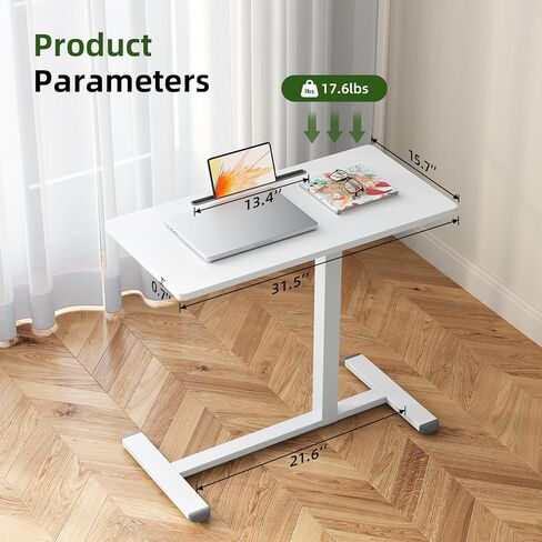 طاولة بجانب السرير طبية قابلة للتعديل، مكتب قائم متنقل هوائي مقاس 32 بوصة مع عجلات مخفية، عربة كمبيوتر محمول دوارة للمنزل والمستشفى، باللون الأبيض in Kuwait