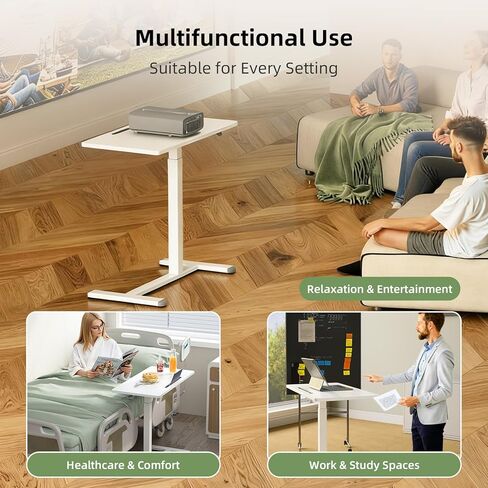 طاولة بجانب السرير طبية قابلة للتعديل، مكتب قائم متنقل هوائي مقاس 32 بوصة مع عجلات مخفية، عربة كمبيوتر محمول دوارة للمنزل والمستشفى، باللون الأبيض in Kuwait