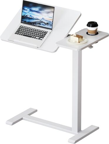 طاولة بجانب السرير من BZIUM مع عجلات مخفية، طاولة سرير مستشفى قابلة للتعديل بأعلى إمالة طبية فوق السرير، مكتب قائم متنقل (27.6 × 15.8، أسود) in Kuwait