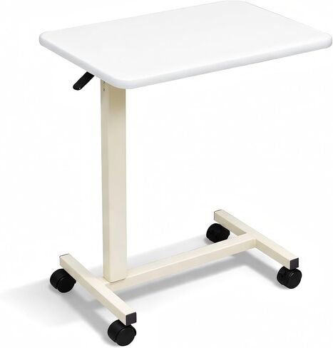 Adjustable Overbed Table with Wheels, Pneumatic Height Lift Rolling Bedside Table, Standing Desk for Home & Office Use, Ideal for Seniors & Limited Mobility(White) in Saudi Arabia