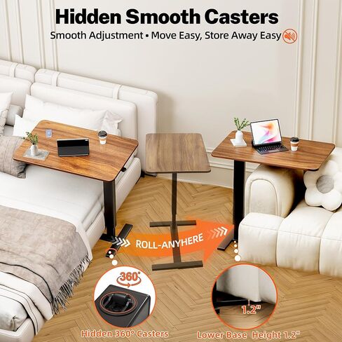 Adjustable Overbed Bedside Table with Wheels(31.2" W), Hospital Bed Table Over The Bed, Mobile Standing Desk Rolling Computer Cart, Laptop Desk with Hidden Casters in Saudi Arabia