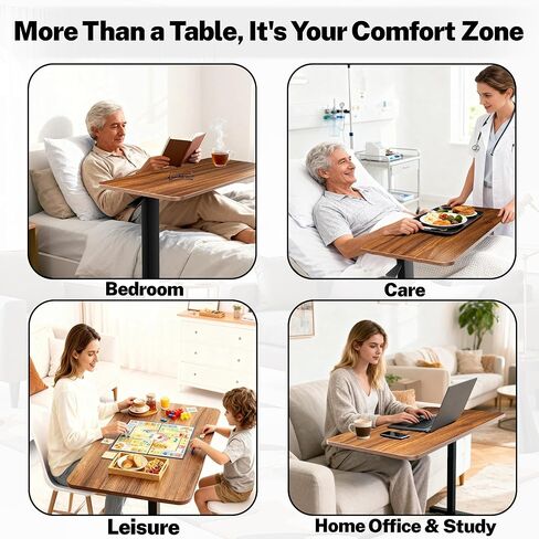 Adjustable Overbed Bedside Table with Wheels(31.2" W), Hospital Bed Table Over The Bed, Mobile Standing Desk Rolling Computer Cart, Laptop Desk with Hidden Casters in Saudi Arabia