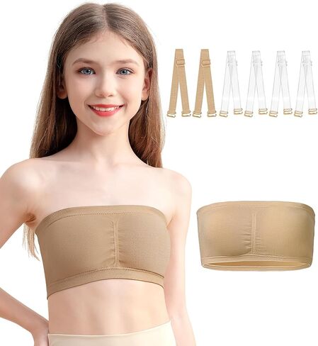Girls Seamless Bandeau Bra for Teens Adjustable Clear Straps Training Bra 7-16 Years,Chest Padding in Saudi Arabia