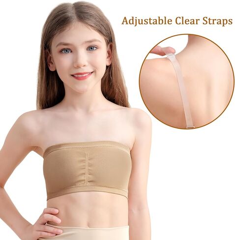Girls Seamless Bandeau Bra for Teens Adjustable Clear Straps Training Bra 7-16 Years,Chest Padding in Saudi Arabia