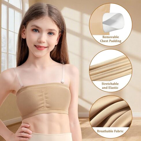 Girls Seamless Bandeau Bra for Teens Adjustable Clear Straps Training Bra 7-16 Years,Chest Padding in Saudi Arabia