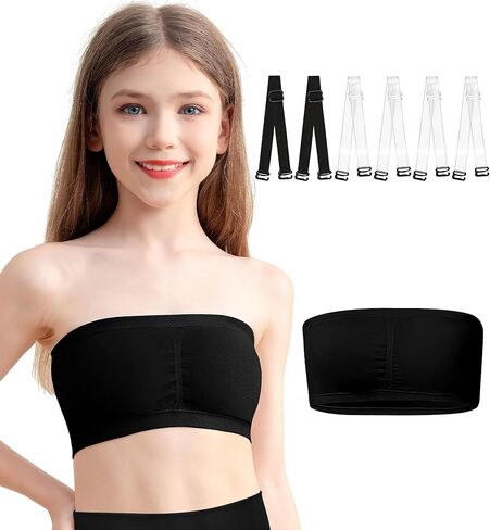 Girls Seamless Bandeau Bra for Teens Adjustable Clear Straps Training Bra 7-16 Years,Chest Padding in Saudi Arabia