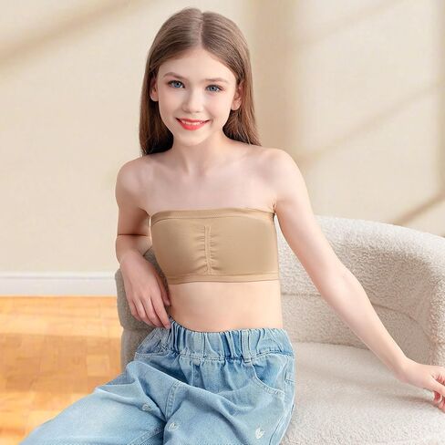 Girls Seamless Bandeau Bra for Teens Adjustable Clear Straps Training Bra 7-16 Years,Chest Padding in Saudi Arabia