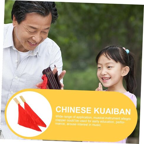 Vaguelly 4-Piece Children’s Red Satin Chinese Allegro Clapper Set Beginner Percussion Instrument for Boys and Girls Professional Kuaiban for Drama and Performance in Saudi Arabia