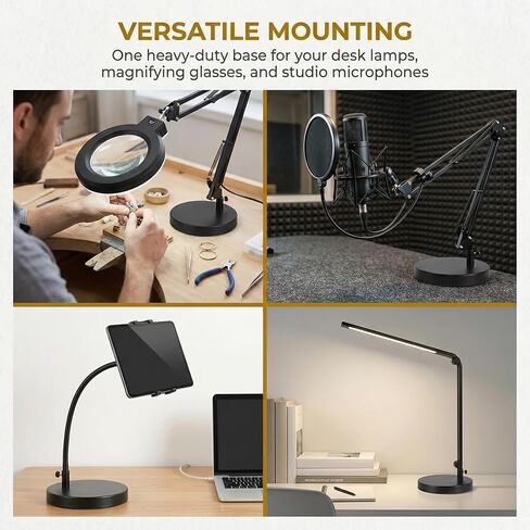 TEHAUX Weighted Desk Lamp Base Only, 7.5" Solid Iron Replacement Table Lamp Mounting Stand for Swing Arm Light, Magnifying Glass & Mic Mount, 12mm Hole (Black) in Saudi Arabia