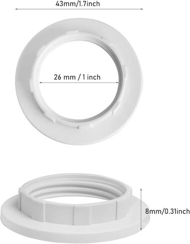 E12 Lamp Shade Collar Rings LUORNG 6PCS White E12 E14 Threaded Lamp Shade Holder Adapter, E14 Small Night Light Holder (OD.43mm, ID.26mm) in Saudi Arabia