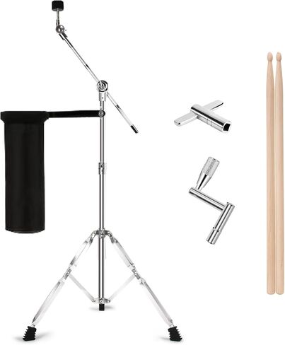 Boom Cymbal Stand, Adjustable 2-in-1 Straight Boom Cymbal Stand + Drumsticks + Drumstick Holder + Drum Keys, Double Braced Legs with Rubber Feet for Mounting Crash, Ride, Splash Cymbals (1 Set) in Kuwait