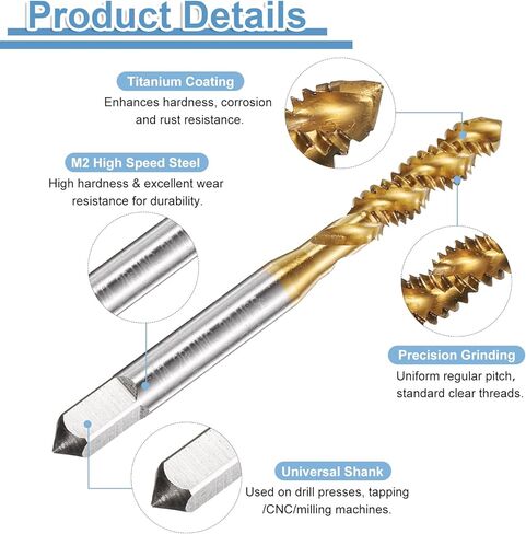uxcell 3pcs Spiral Flute Thread Taps 1/4-20 UNC 2B Machine Threading Tap Bit, Titanium Coated Screw Tapping Repair Tool, M2 High-Speed Steel (HSS) in Saudi Arabia
