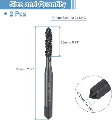 uxcell 2pcs Spiral Flute Thread Taps 10-24 UNC H2 Machine Threading Tap Bit, Nitrided Coated Screw Tapping Repair Tool, M2 High-Speed Steel (HSS6542) in Saudi Arabia