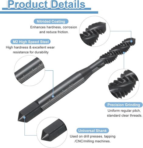 uxcell 2pcs Spiral Flute Thread Taps 10-24 UNC H2 Machine Threading Tap Bit, Nitrided Coated Screw Tapping Repair Tool, M2 High-Speed Steel (HSS6542) in Saudi Arabia