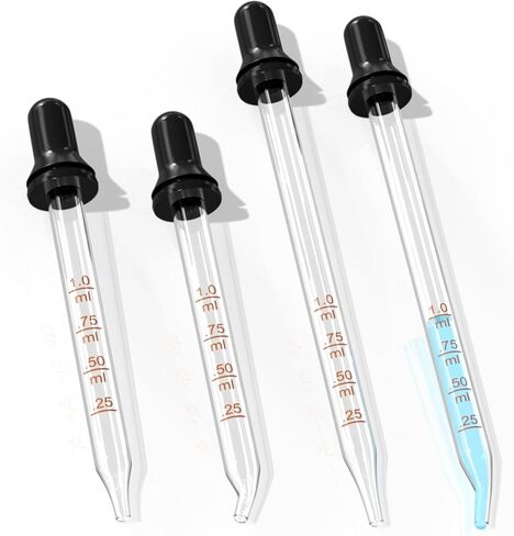 PrettyCare Eye Dropper 4 Pcs, Glass Eye Dropper for 30 ml Essential Oils Bottles Round Tip Measured Medicine Droppers Calibrated 1 ml Capacity in Saudi Arabia