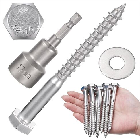 25 Pcs M8x60mm Hex Head Lag Screws 304 Stainless Steel 18-8 Lag Screws for Wood for Large Wooden Structures Flower Stands Outdoor Wooden Pavilion BracketsTables in Kuwait