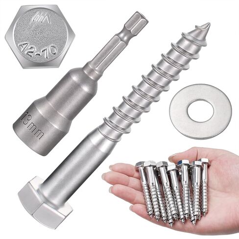 25 قطعة M8x60mm براغي سداسية الرأس 304 من الفولاذ المقاوم للصدأ 18-8 براغي تأخر للخشب للهياكل الخشبية الكبيرة، حوامل الزهور في الهواء الطلق، طاولات جناح خشبي in Kuwait