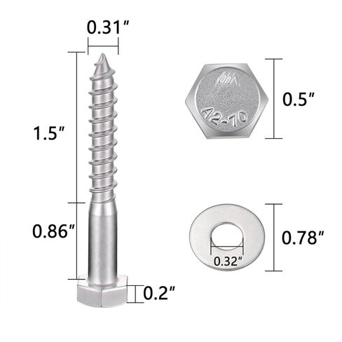 25 قطعة M8x60mm براغي سداسية الرأس 304 من الفولاذ المقاوم للصدأ 18-8 براغي تأخر للخشب للهياكل الخشبية الكبيرة، حوامل الزهور في الهواء الطلق، طاولات جناح خشبي in Kuwait