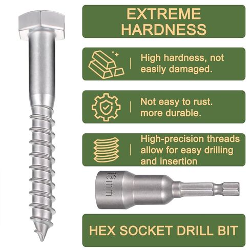 25 قطعة M8x60mm براغي سداسية الرأس 304 من الفولاذ المقاوم للصدأ 18-8 براغي تأخر للخشب للهياكل الخشبية الكبيرة، حوامل الزهور في الهواء الطلق، طاولات جناح خشبي in Kuwait