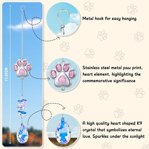 Pet Memorial Suncatcher, Pet Memorial Gifts for Dogs, Crystal Dog Memorial Suncatcher with Pawprint & Heart, Loss of Dog Sympathy Gift, Dog Bereavement Gifts, Dog Memory Gift for Pet Lovers in Saudi Arabia
