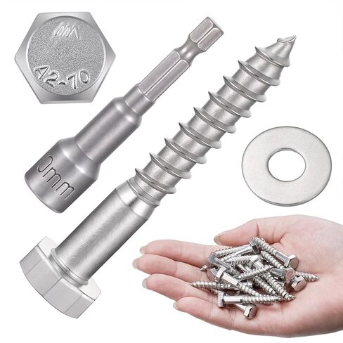 25 قطعة M8x60mm براغي سداسية الرأس 304 من الفولاذ المقاوم للصدأ 18-8 براغي تأخر للخشب للهياكل الخشبية الكبيرة، حوامل الزهور في الهواء الطلق، طاولات جناح خشبي in Kuwait