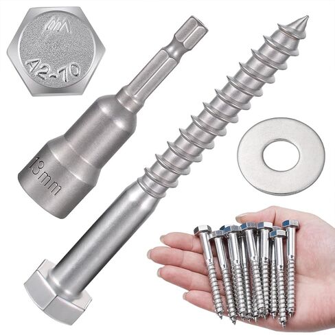 25 قطعة M8x60mm براغي سداسية الرأس 304 من الفولاذ المقاوم للصدأ 18-8 براغي تأخر للخشب للهياكل الخشبية الكبيرة، حوامل الزهور في الهواء الطلق، طاولات جناح خشبي in Kuwait