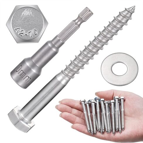 25 قطعة M8x60mm براغي سداسية الرأس 304 من الفولاذ المقاوم للصدأ 18-8 براغي تأخر للخشب للهياكل الخشبية الكبيرة، حوامل الزهور في الهواء الطلق، طاولات جناح خشبي in Kuwait