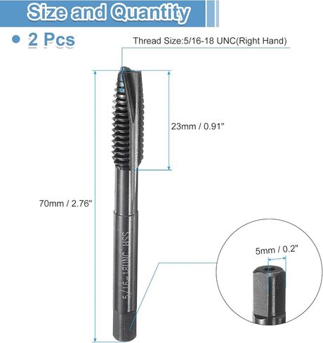 uxcell Spiral Point Thread Tap 5/16-18 UNC 2B, Nitride Coated Machine Screw Tap Tapping Bit Threading Repair Tool, M2 High-Speed Steel (HSS), 2pcs in Saudi Arabia